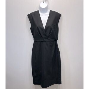 J Crew  VNeck Wrap Front Sheath Dress Sz 4 Black Fine Wool Lined F4013 Classic